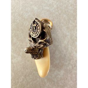 Antique gold filled Elk Lodge 11th hour chime real tooth pendant charm fob